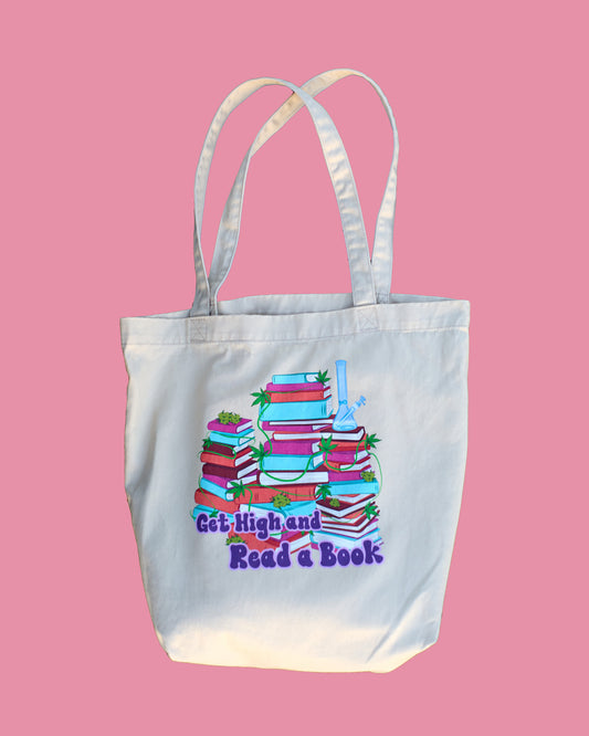 Get High and Read a Book tote bag